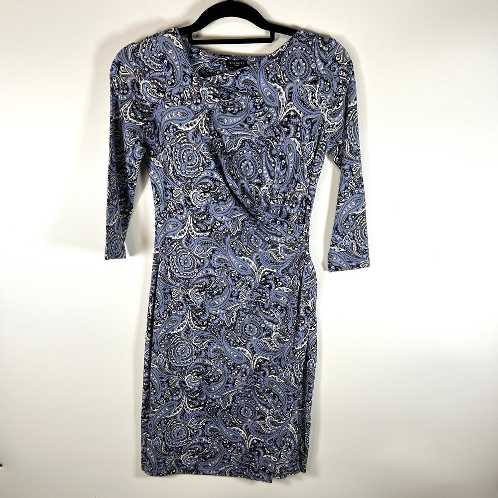 Talbots Bella Side-Drape Dress Paisley Print Woman Size P Office Career Stretchy